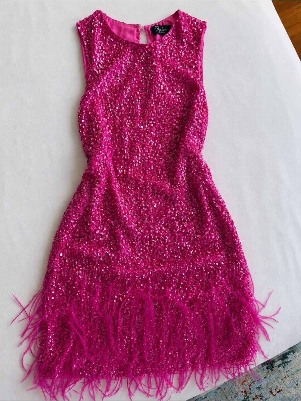 Fuchsia Sequin Feather Mini Dress by Parker